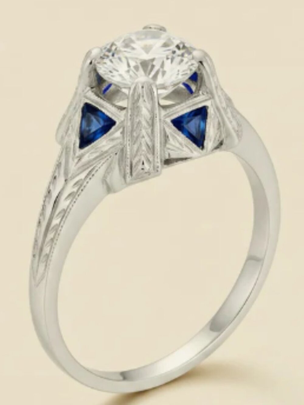18K Art Deco Solid White Gold Diamond Engagement Ring - Picture 5 of 5